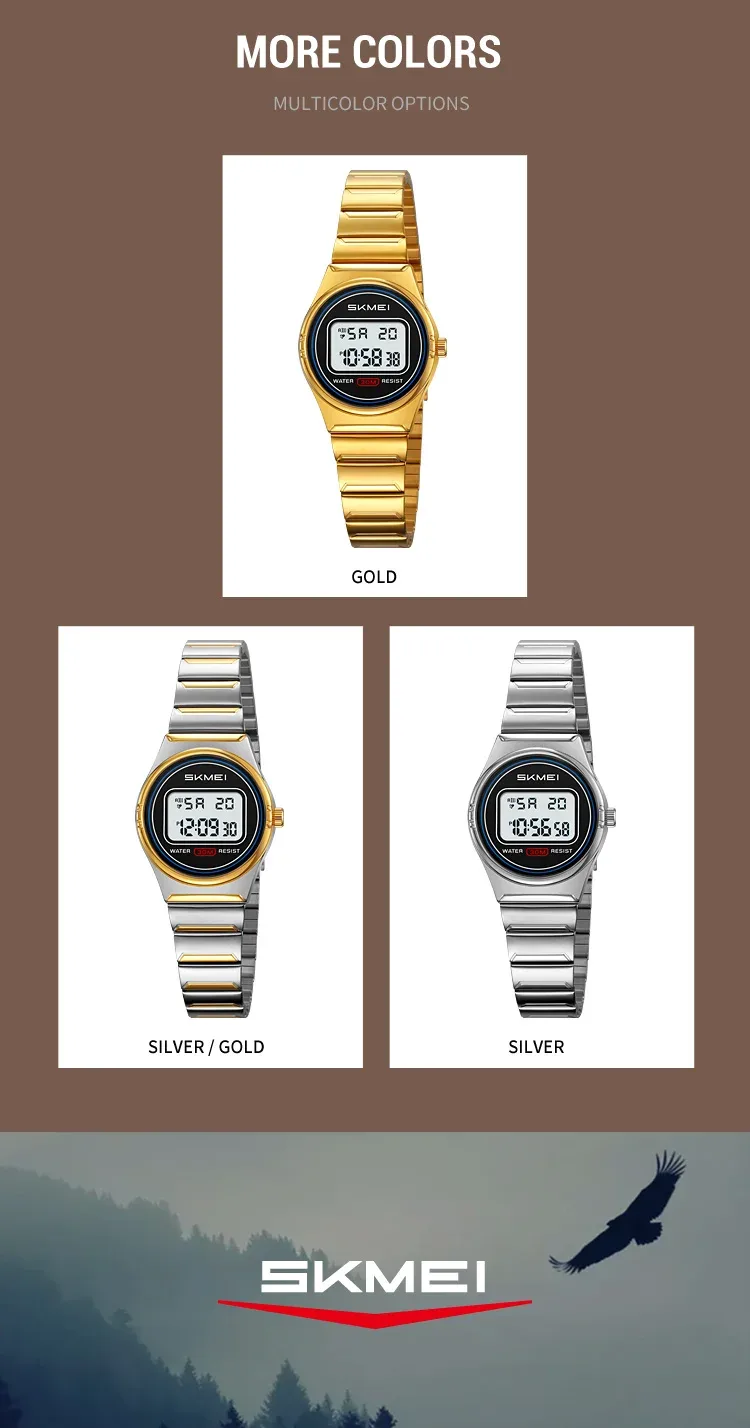 SKMEI Small Dial Digital Stainless Steel Wristwatches Women Top Brands Luxury Watches Waterproof Sports Ladies Electronics Watch