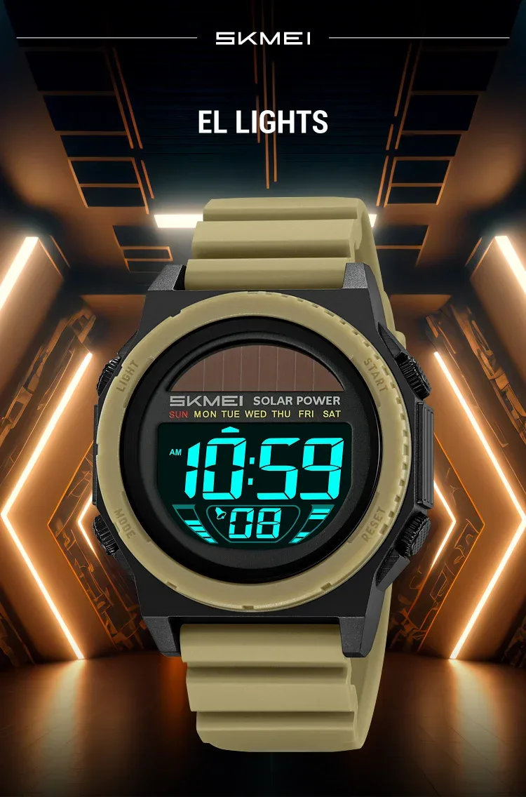 SKMEI Solar Energy Digital Sports Electronic Watches For Men Fashion Casual 5Bar Waterproof Chrono Wristwatch Clock Reloj Hombre