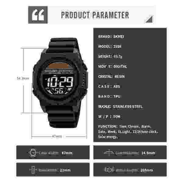 Skmei 2358 Solar-Powered Digital Sport Watch for Men with Multiple Functions - Image 6