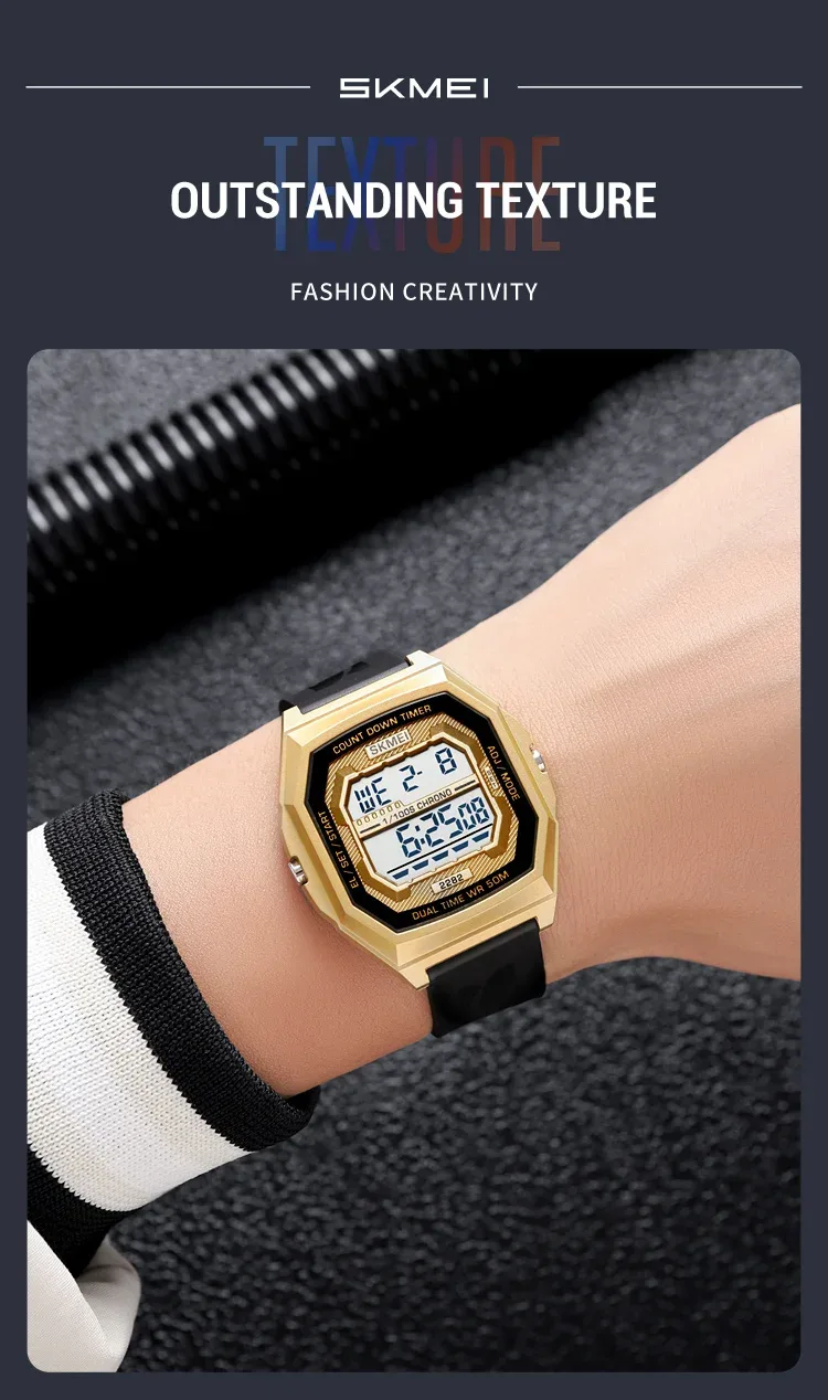 SKMEI Fashion Digital Sport Electronic Watches For Men Women 5Bar Waterproof Stopwatch Countdown Wristwatches Clock Reloj Hombre