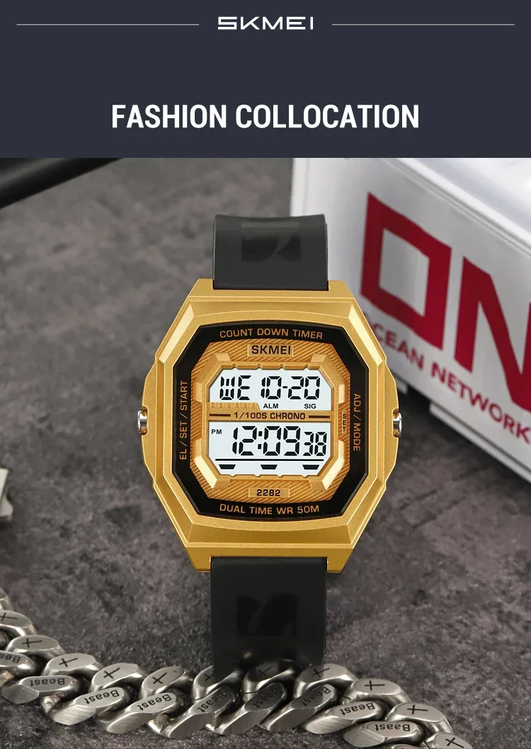 SKMEI Fashion Digital Sport Electronic Watches For Men Women 5Bar Waterproof Stopwatch Countdown Wristwatches Clock Reloj Hombre