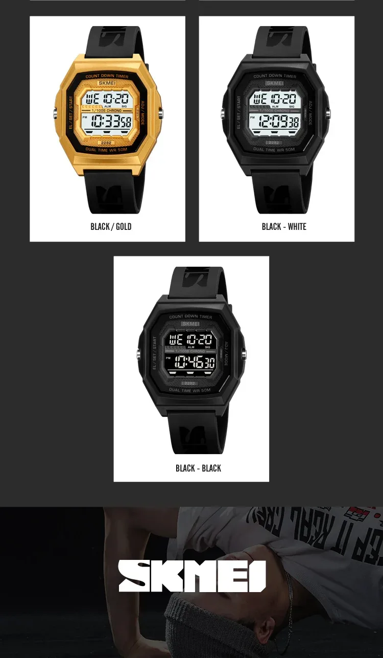 SKMEI Fashion Digital Sport Electronic Watches For Men Women 5Bar Waterproof Stopwatch Countdown Wristwatches Clock Reloj Hombre