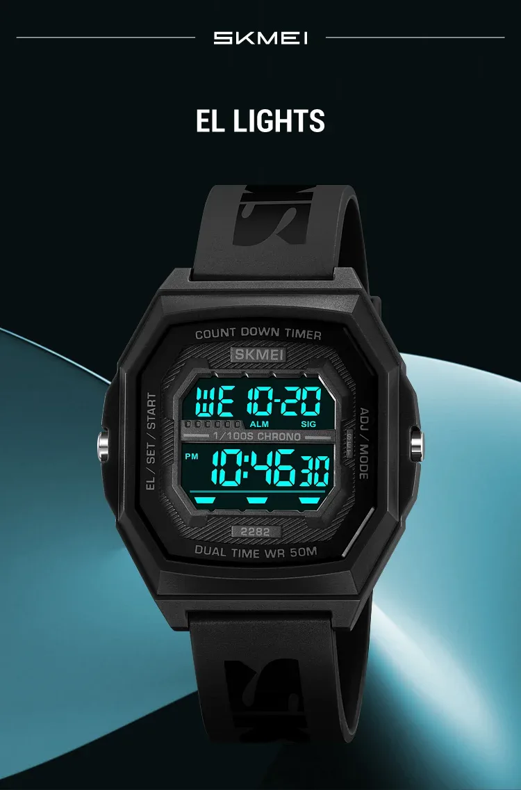 SKMEI Fashion Digital Sport Electronic Watches For Men Women 5Bar Waterproof Stopwatch Countdown Wristwatches Clock Reloj Hombre