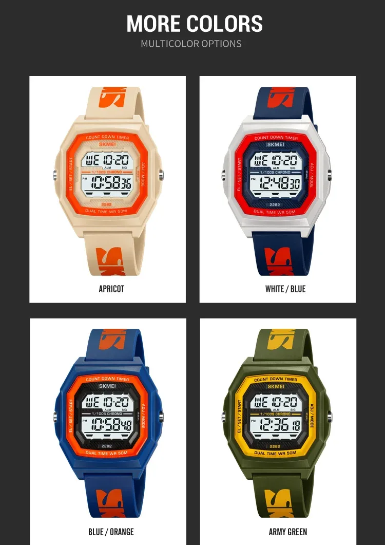 SKMEI Fashion Digital Sport Electronic Watches For Men Women 5Bar Waterproof Stopwatch Countdown Wristwatches Clock Reloj Hombre