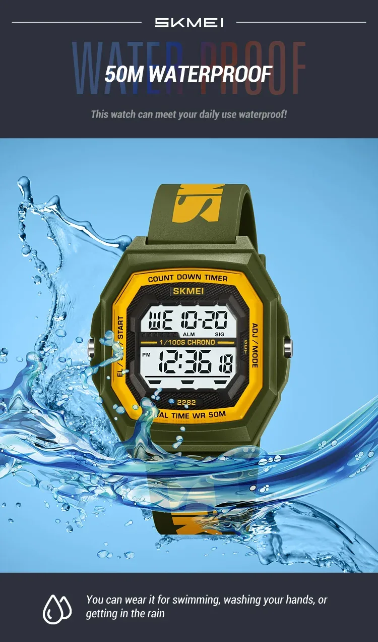 SKMEI Fashion Digital Sport Electronic Watches For Men Women 5Bar Waterproof Stopwatch Countdown Wristwatches Clock Reloj Hombre