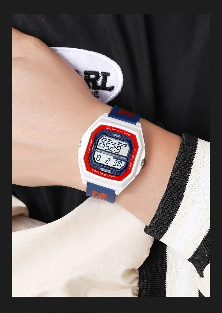 SKMEI Fashion Digital Sport Electronic Watches For Men Women 5Bar Waterproof Stopwatch Countdown Wristwatches Clock Reloj Hombre