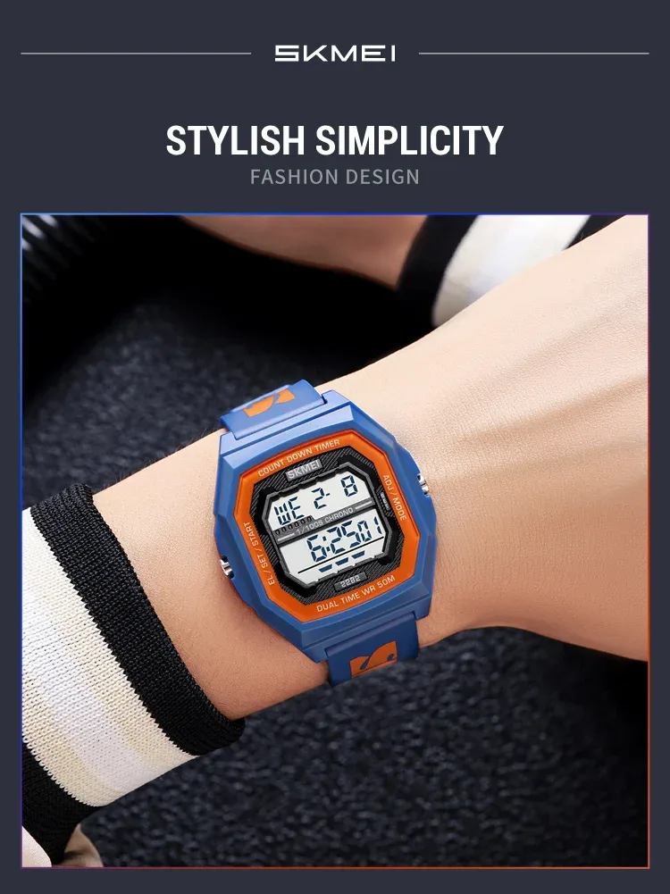 SKMEI Fashion Digital Sport Electronic Watches For Men Women 5Bar Waterproof Stopwatch Countdown Wristwatches Clock Reloj Hombre