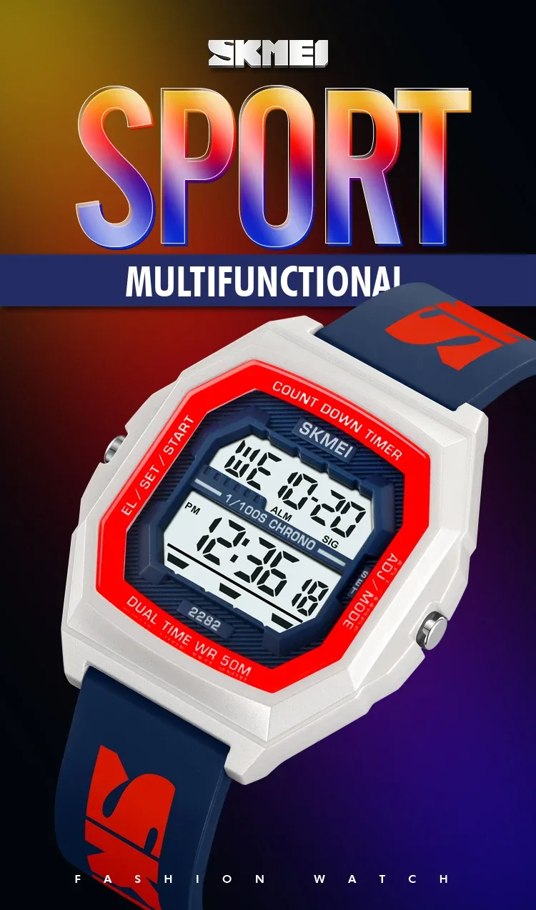 SKMEI Fashion Digital Sport Electronic Watches For Men Women 5Bar Waterproof Stopwatch Countdown Wristwatches Clock Reloj Hombre