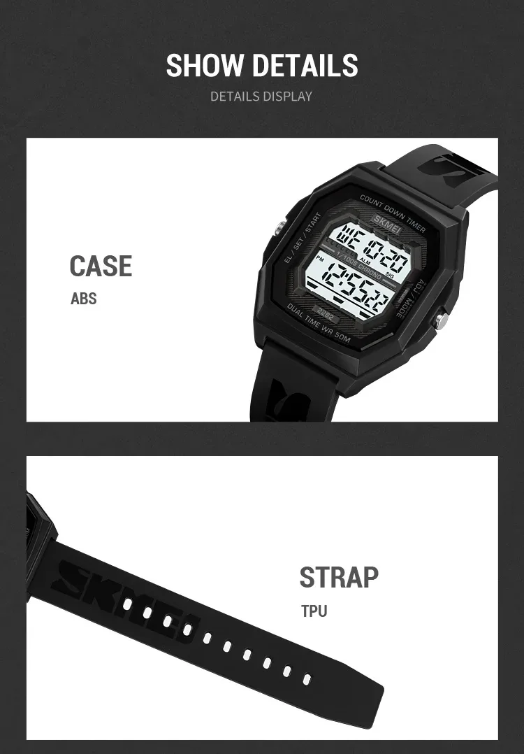 SKMEI Fashion Digital Sport Electronic Watches For Men Women 5Bar Waterproof Stopwatch Countdown Wristwatches Clock Reloj Hombre