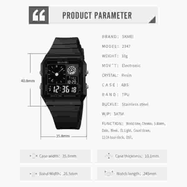 Skmei 2347 Digital Sport Watch for Men with World Time and Alarm (30M Waterproof) - Image 6