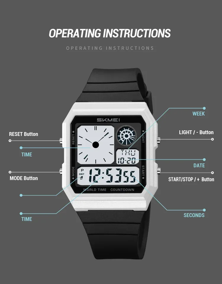 SKMEI Daylight Saving Time Digital Sport Electronic Watch For Men Women Student Waterproof Outdoor Chrono Wristwatch Clock Reloj