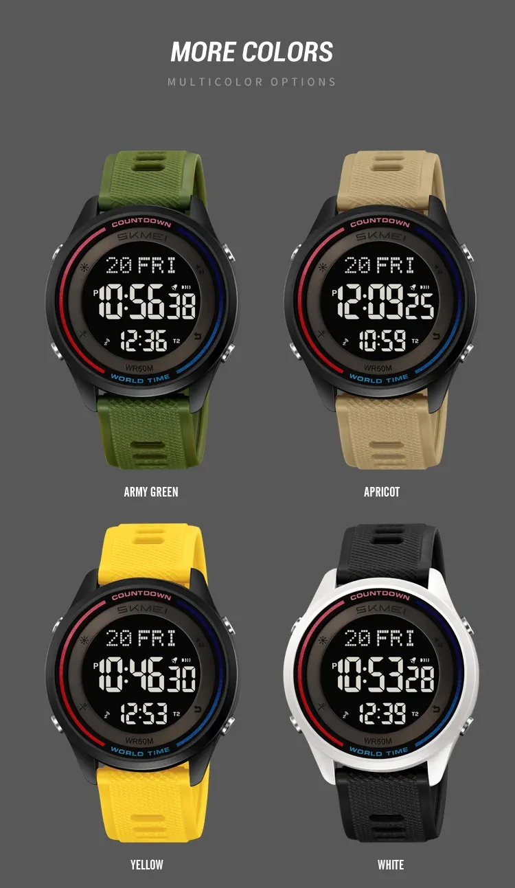 SKMEI Fashion Digital Wristwatches For Men Women Outdoor Waterproof World Time Clock Watches Sports Military Watch Reloj Hombre