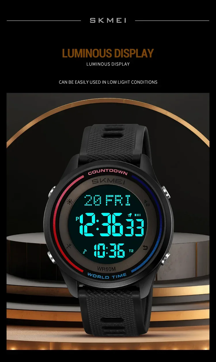 SKMEI Fashion Digital Wristwatches For Men Women Outdoor Waterproof World Time Clock Watches Sports Military Watch Reloj Hombre