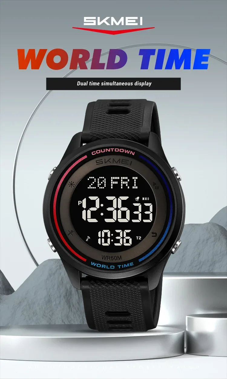 SKMEI Fashion Digital Wristwatches For Men Women Outdoor Waterproof World Time Clock Watches Sports Military Watch Reloj Hombre