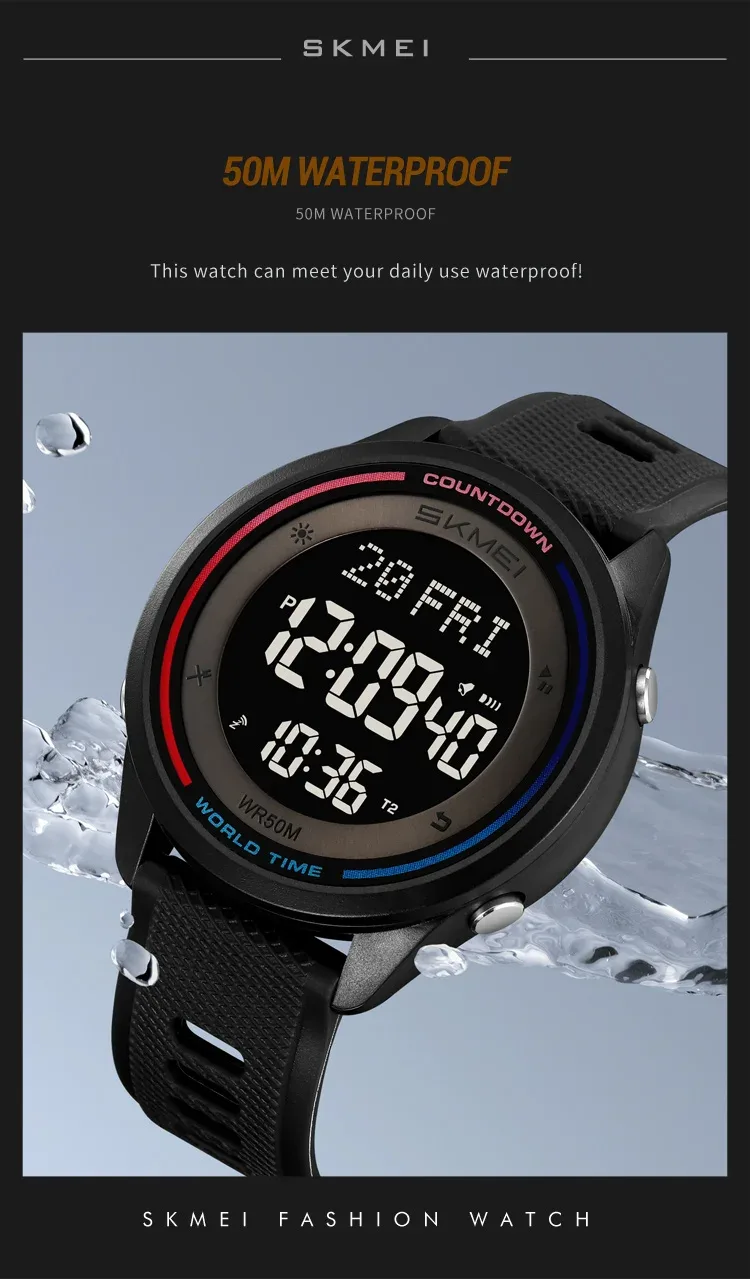 SKMEI Fashion Digital Wristwatches For Men Women Outdoor Waterproof World Time Clock Watches Sports Military Watch Reloj Hombre