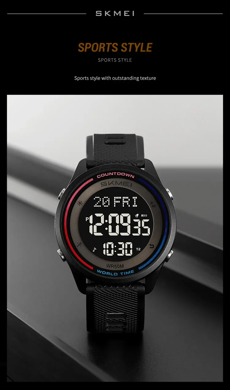 SKMEI Fashion Digital Wristwatches For Men Women Outdoor Waterproof World Time Clock Watches Sports Military Watch Reloj Hombre