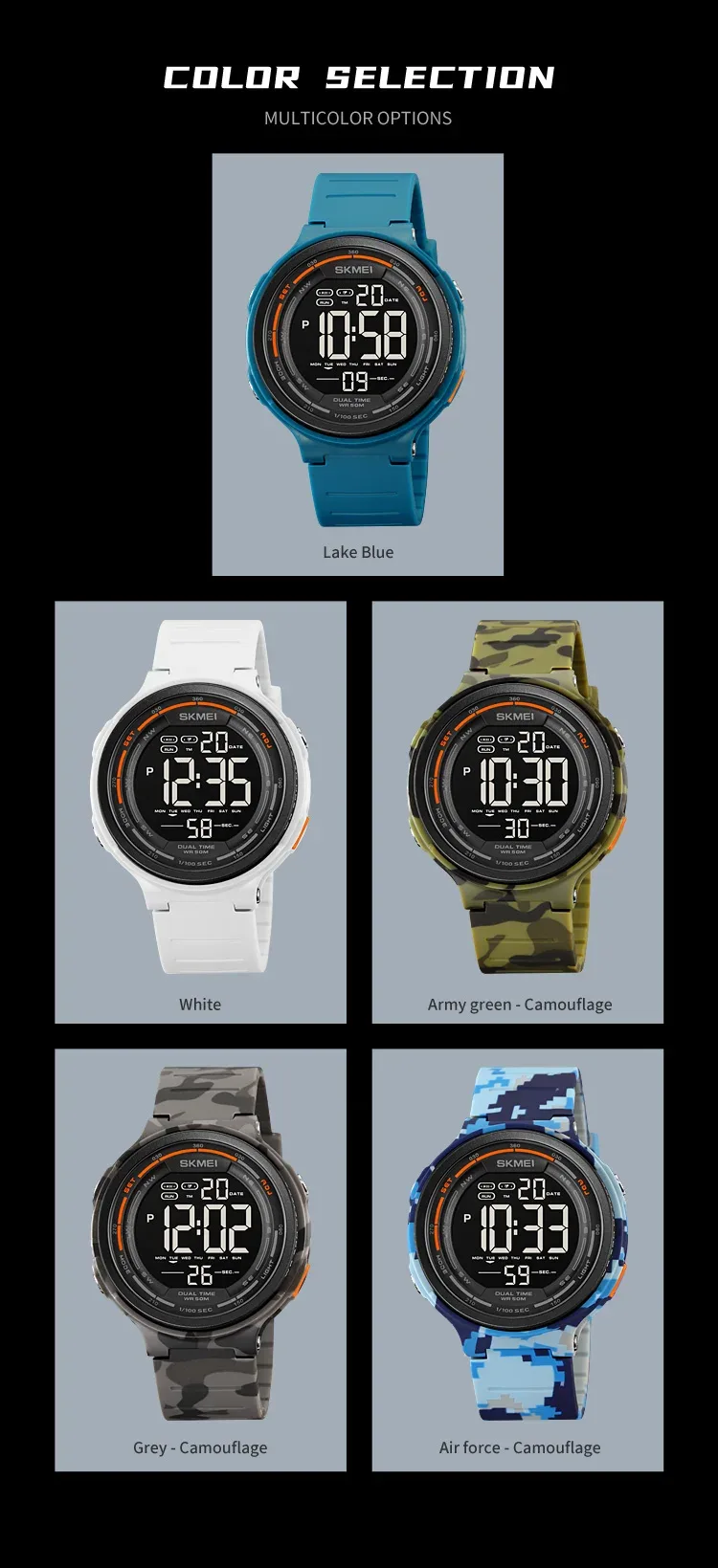 SKMEI Fashion Japan Digital Watches For Men Women Outdoor Waterproof Alarm Clock Sports Wristwatch Military Watch Reloj Hombre