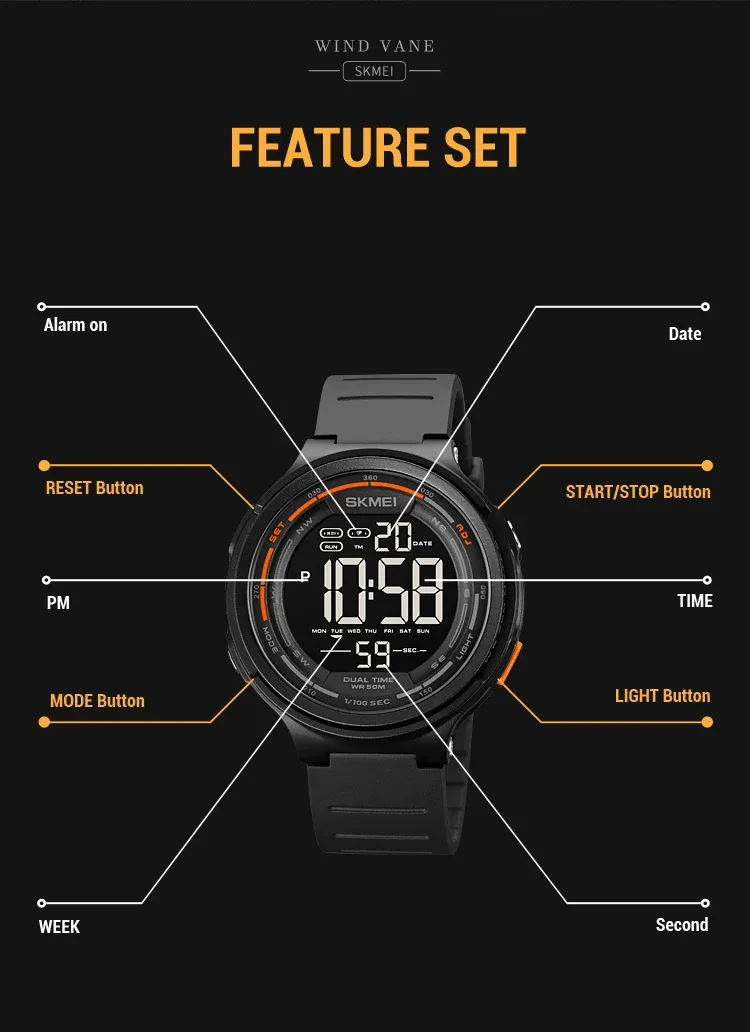 SKMEI Fashion Japan Digital Watches For Men Women Outdoor Waterproof Alarm Clock Sports Wristwatch Military Watch Reloj Hombre