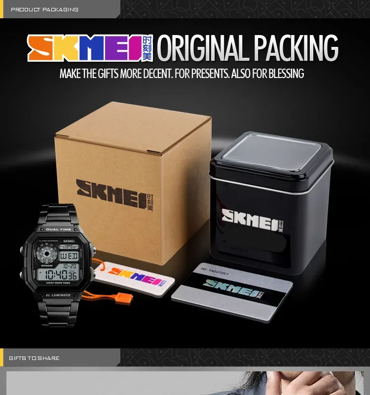 SKMEI 50M Waterproof Digital Watches For Mens 2 Time Chrono Men Wristwatches Fashion Sport Male Watch Clock Retro reloj hombre