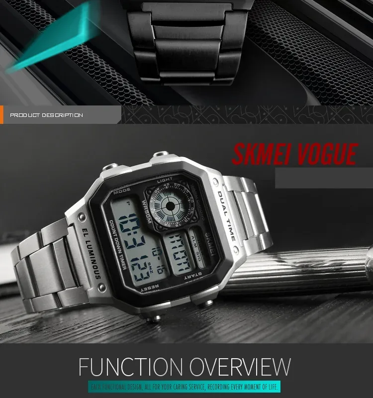 SKMEI 50M Waterproof Digital Watches For Mens 2 Time Chrono Men Wristwatches Fashion Sport Male Watch Clock Retro reloj hombre