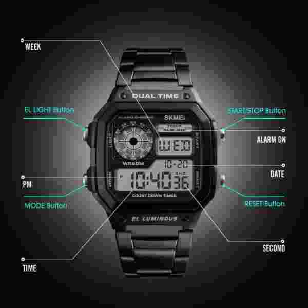 Skmei 1335 Dual Time Digital Sport Watch for Men with EL Backlight and 50M Water Resistance - Image 5