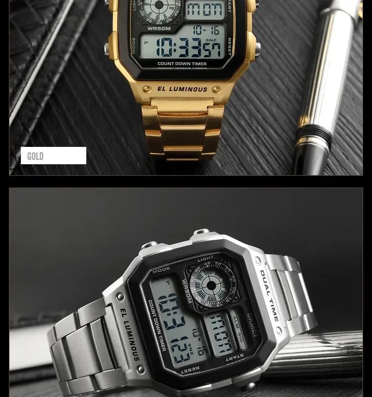 SKMEI 50M Waterproof Digital Watches For Mens 2 Time Chrono Men Wristwatches Fashion Sport Male Watch Clock Retro reloj hombre