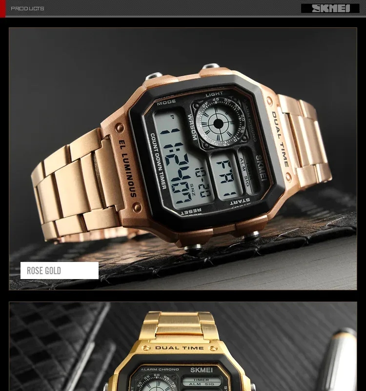 SKMEI 50M Waterproof Digital Watches For Mens 2 Time Chrono Men Wristwatches Fashion Sport Male Watch Clock Retro reloj hombre