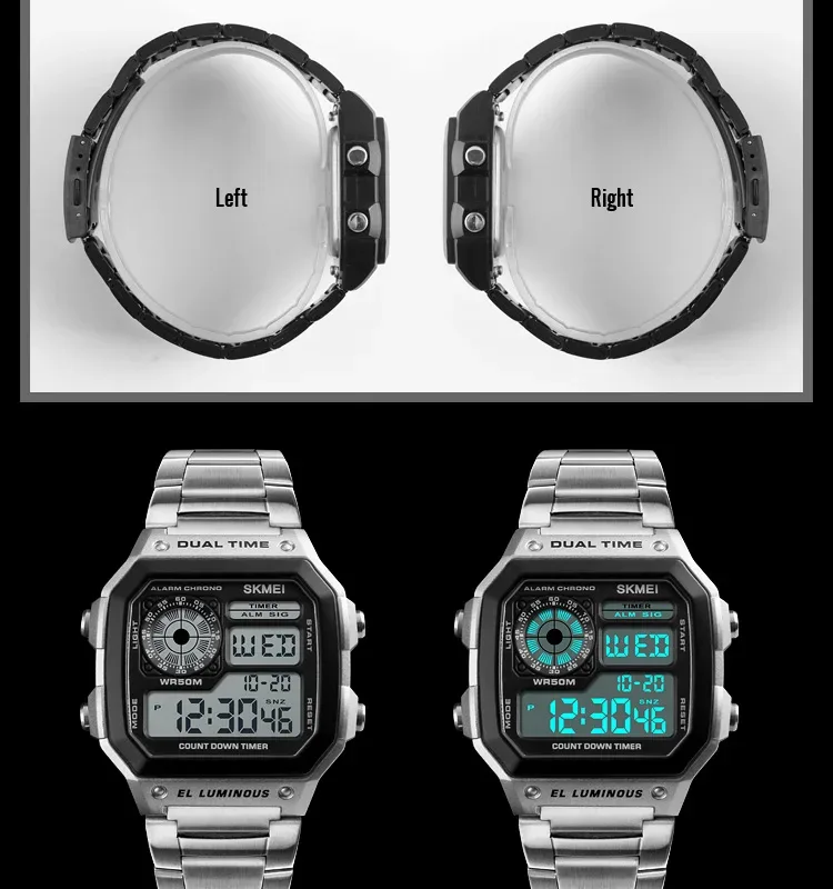 SKMEI 50M Waterproof Digital Watches For Mens 2 Time Chrono Men Wristwatches Fashion Sport Male Watch Clock Retro reloj hombre