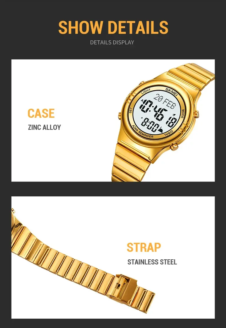 SKMEI Pilgrimage Time Reminder Watches Digital Sport Watch Waterproof Wristwatches For Men Women Qibla Name Display Reloj Hombre