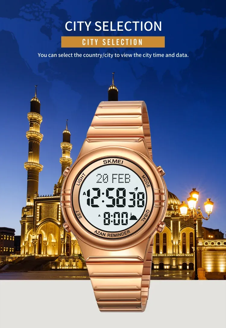 SKMEI Pilgrimage Time Reminder Watches Digital Sport Watch Waterproof Wristwatches For Men Women Qibla Name Display Reloj Hombre