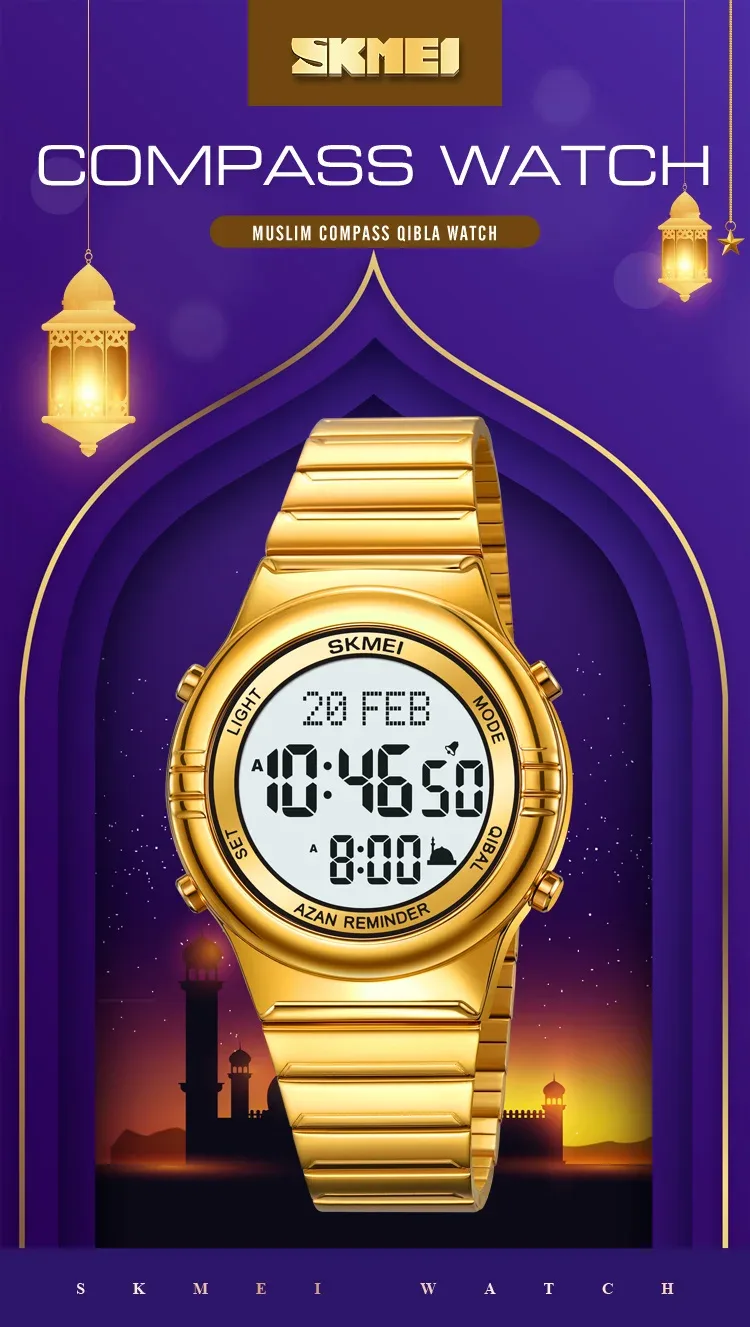 SKMEI Pilgrimage Time Reminder Watches Digital Sport Watch Waterproof Wristwatches For Men Women Qibla Name Display Reloj Hombre