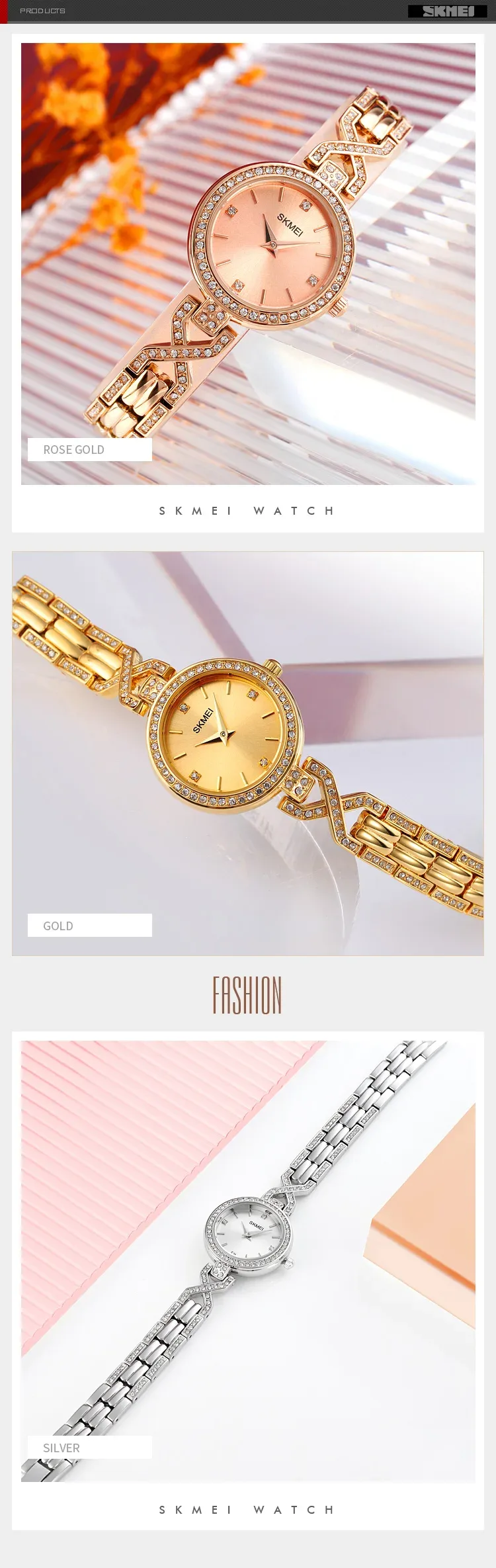 SKMEI Romantic Style Quartz Women's Watch Fashion Thin Strap Ladies Bracelet Wristwatch Female Clock Waterproof Relogio Feminino