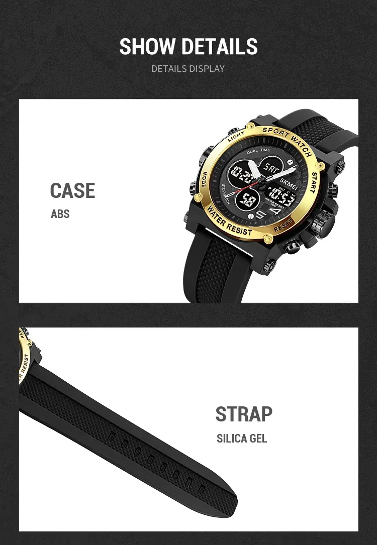SKMEI Men Countdown Sports Electronics Wristwatches Three Time Clock Digital Quartz Watches Dual Display Watch Relogio Masculino