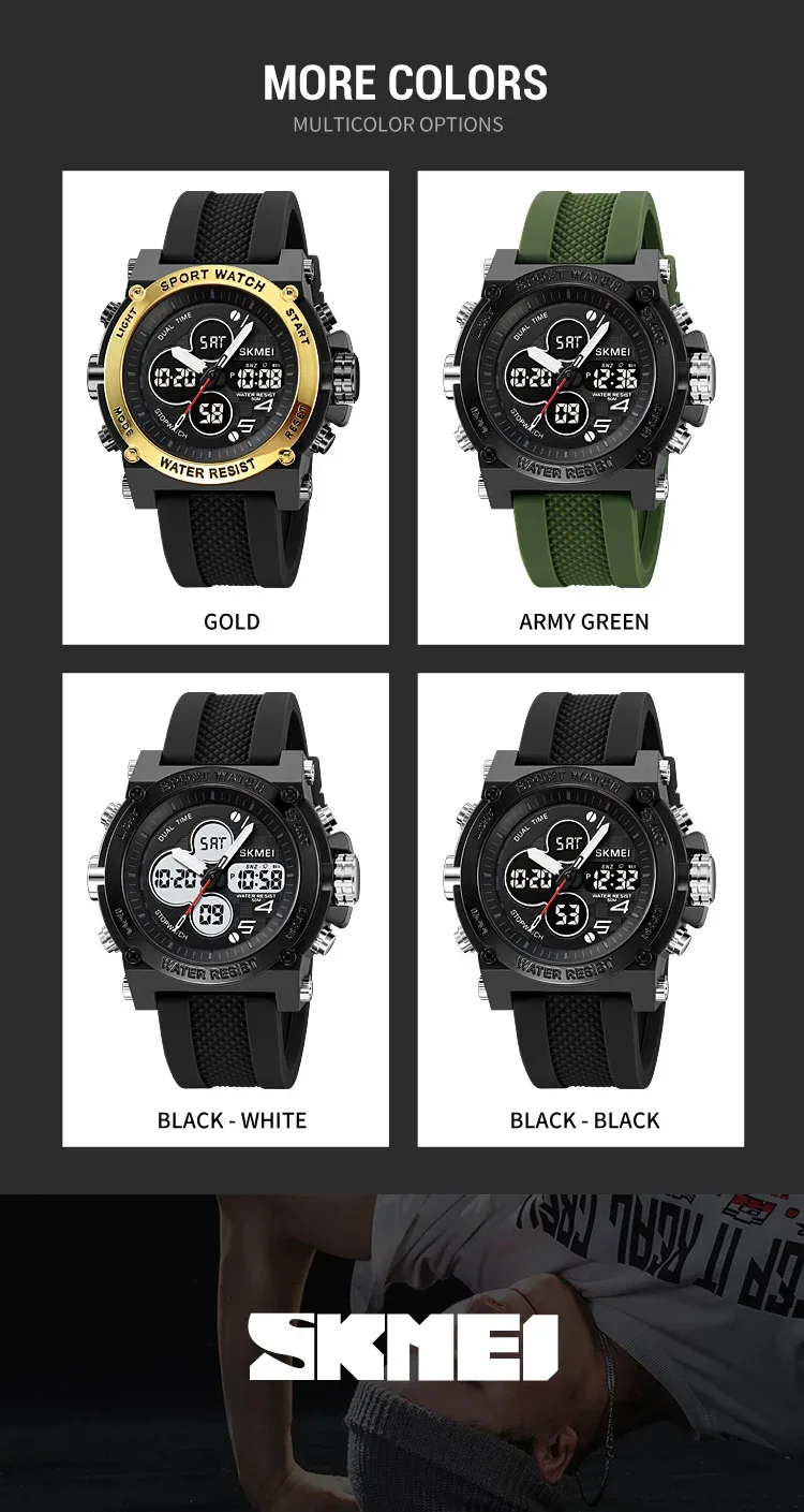 SKMEI Men Countdown Sports Electronics Wristwatches Three Time Clock Digital Quartz Watches Dual Display Watch Relogio Masculino