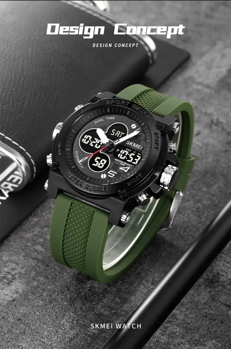 SKMEI Men Countdown Sports Electronics Wristwatches Three Time Clock Digital Quartz Watches Dual Display Watch Relogio Masculino
