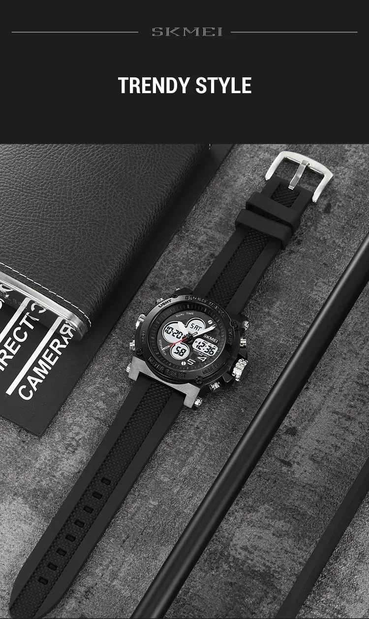 SKMEI Men Countdown Sports Electronics Wristwatches Three Time Clock Digital Quartz Watches Dual Display Watch Relogio Masculino