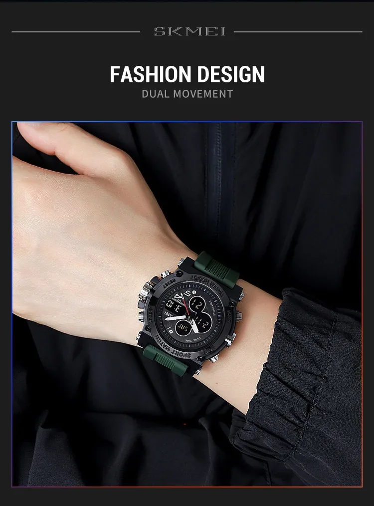 SKMEI Men Countdown Sports Electronics Wristwatches Three Time Clock Digital Quartz Watches Dual Display Watch Relogio Masculino