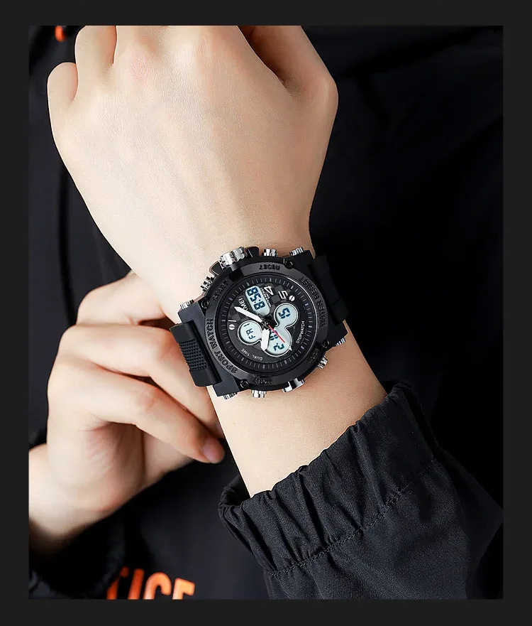 SKMEI Men Countdown Sports Electronics Wristwatches Three Time Clock Digital Quartz Watches Dual Display Watch Relogio Masculino