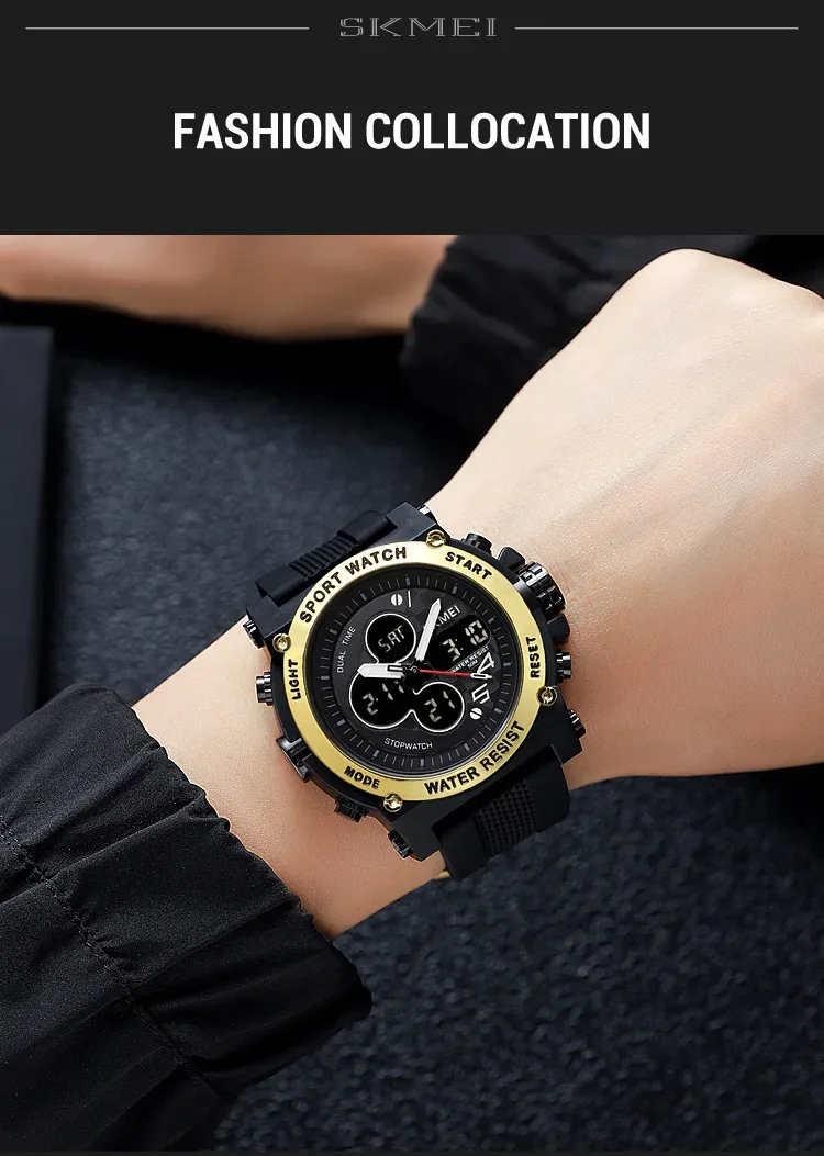 SKMEI Men Countdown Sports Electronics Wristwatches Three Time Clock Digital Quartz Watches Dual Display Watch Relogio Masculino