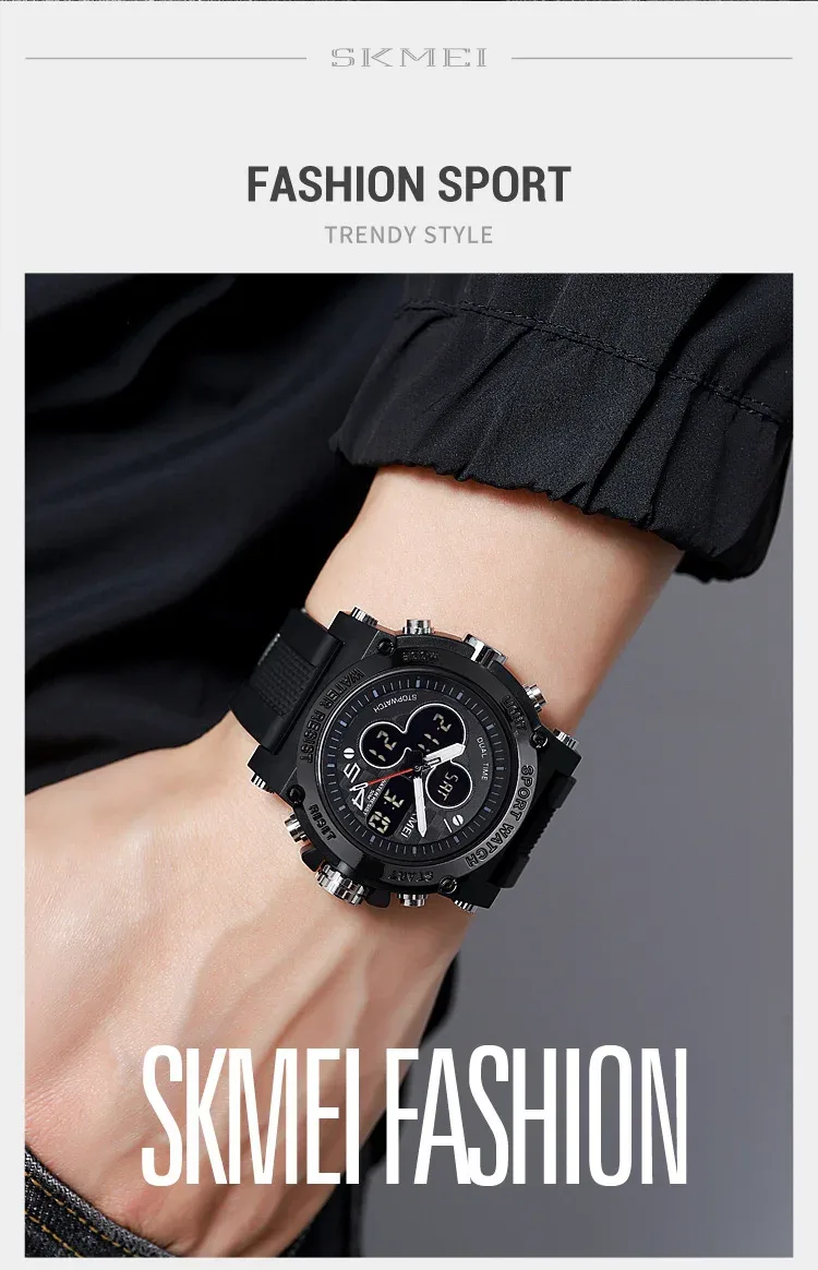 SKMEI Men Countdown Sports Electronics Wristwatches Three Time Clock Digital Quartz Watches Dual Display Watch Relogio Masculino