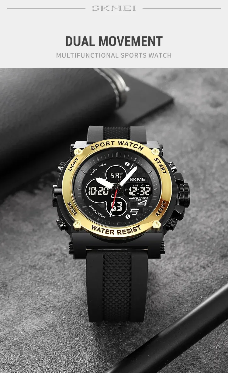 SKMEI Men Countdown Sports Electronics Wristwatches Three Time Clock Digital Quartz Watches Dual Display Watch Relogio Masculino
