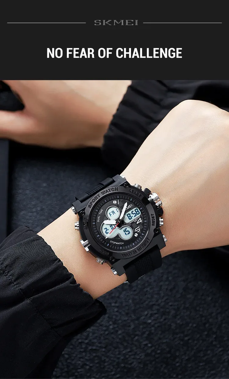 SKMEI Men Countdown Sports Electronics Wristwatches Three Time Clock Digital Quartz Watches Dual Display Watch Relogio Masculino