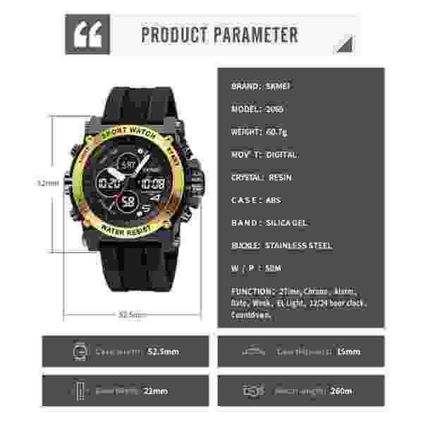 Skmei 2065 Multifunction Digital Sports Watch with Dual Time and Stopwatch (50M Waterproof) - Image 6