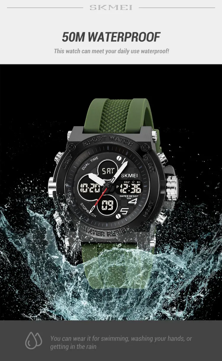 SKMEI Men Countdown Sports Electronics Wristwatches Three Time Clock Digital Quartz Watches Dual Display Watch Relogio Masculino