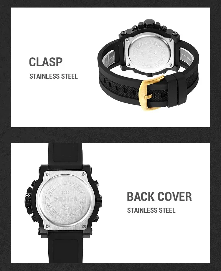 SKMEI Men Countdown Sports Electronics Wristwatches Three Time Clock Digital Quartz Watches Dual Display Watch Relogio Masculino
