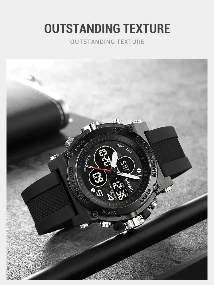SKMEI Men Countdown Sports Electronics Wristwatches Three Time Clock Digital Quartz Watches Dual Display Watch Relogio Masculino