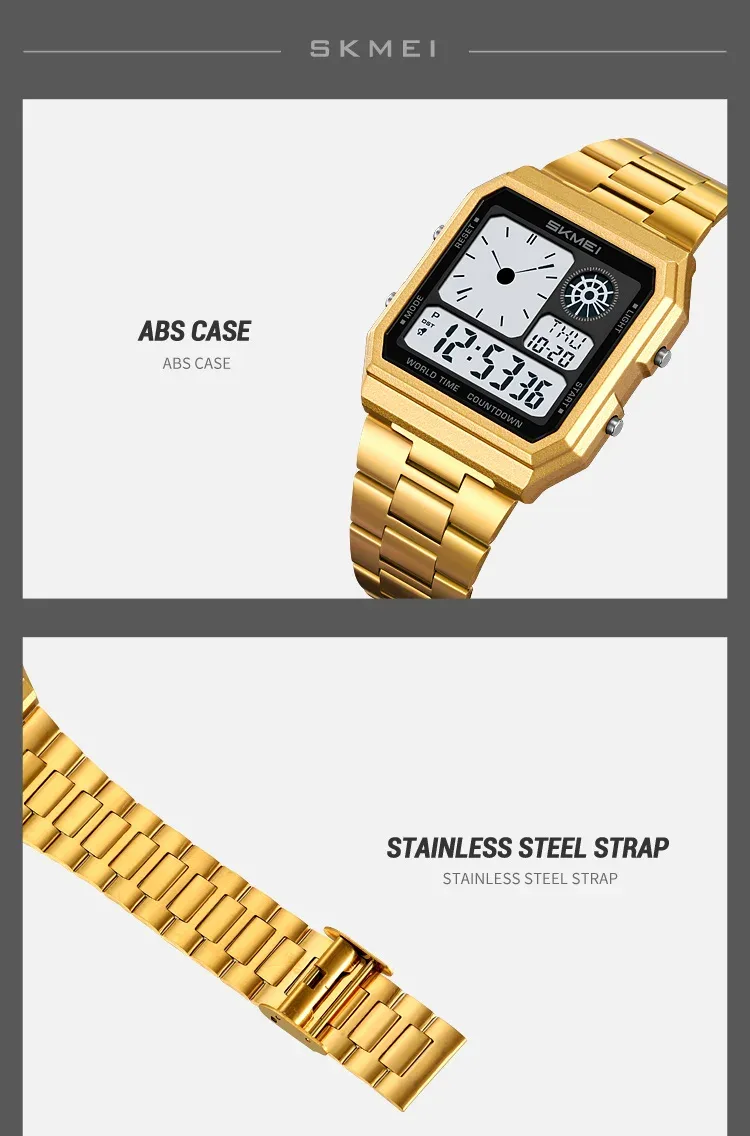 SKMEI Mens Electronic Waterproof Watches Sport  Digital Watch For Men Women Stainless Steel Wristwatch World Time Relojes Hombre