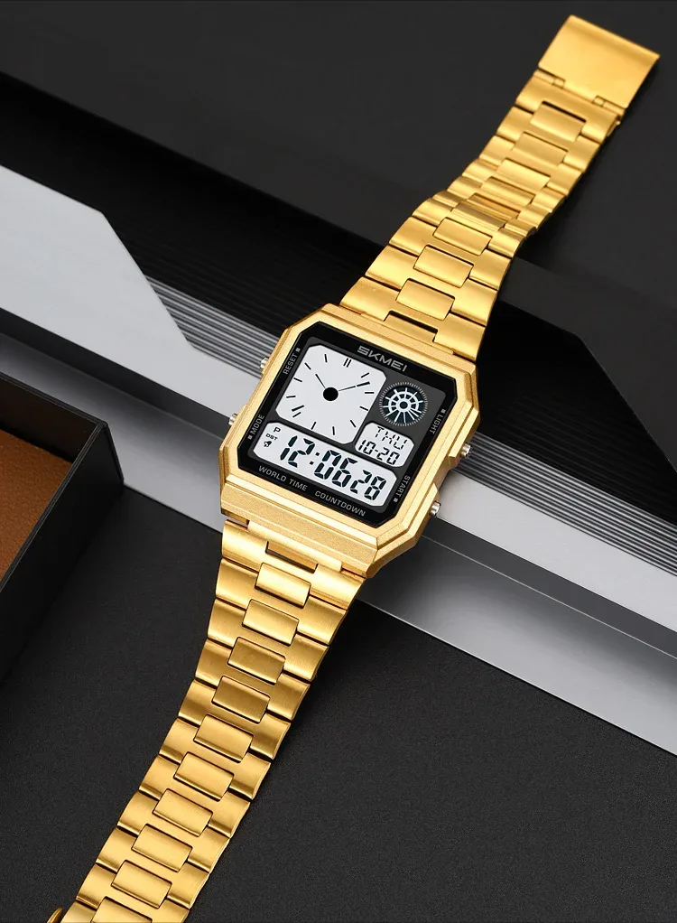 SKMEI Mens Electronic Waterproof Watches Sport  Digital Watch For Men Women Stainless Steel Wristwatch World Time Relojes Hombre