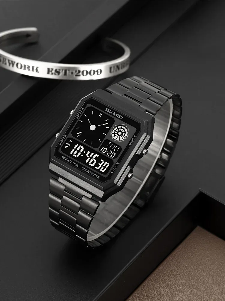 SKMEI Mens Electronic Waterproof Watches Sport  Digital Watch For Men Women Stainless Steel Wristwatch World Time Relojes Hombre