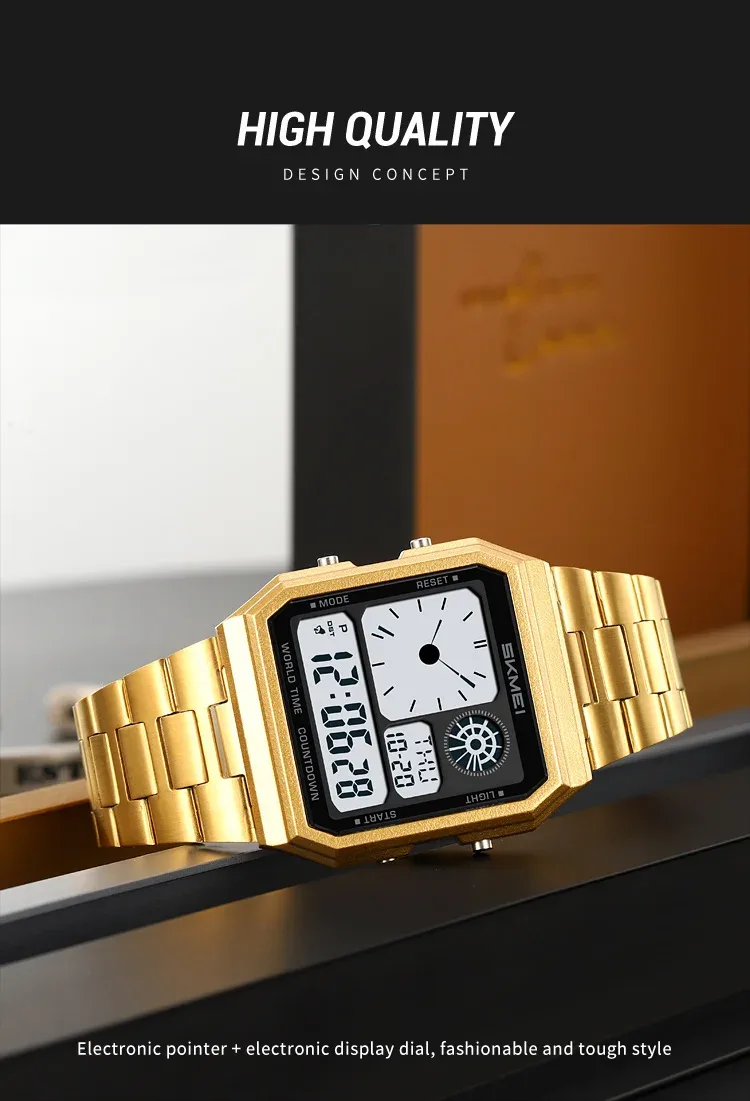 SKMEI Mens Electronic Waterproof Watches Sport  Digital Watch For Men Women Stainless Steel Wristwatch World Time Relojes Hombre